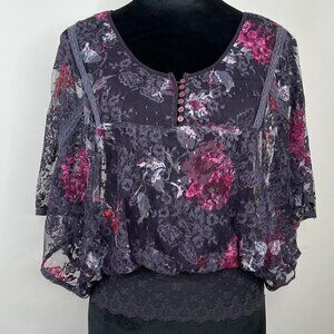 Free People Lace Batwing Top with Tank Underneath and button front details